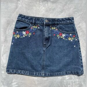 Sportsgirl Australian Embroidered Floral Denim Mini Skirt- 100% Cotton - AU 10